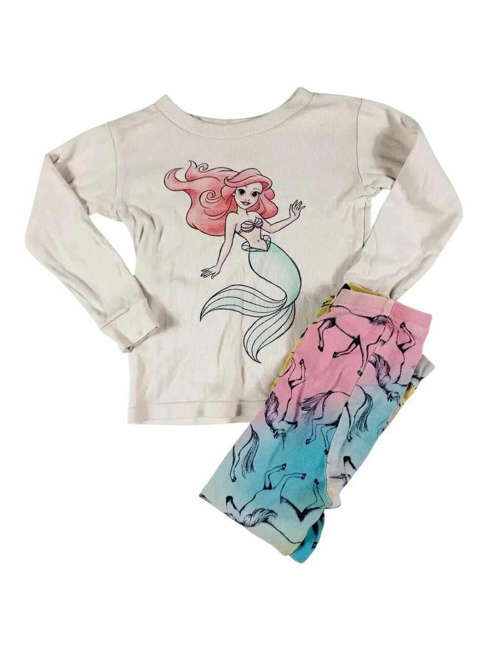 Baby Gap Disney Ariel Pajama Top & Baby Gap Unicorn Pajama Pants Bundle 3 Years